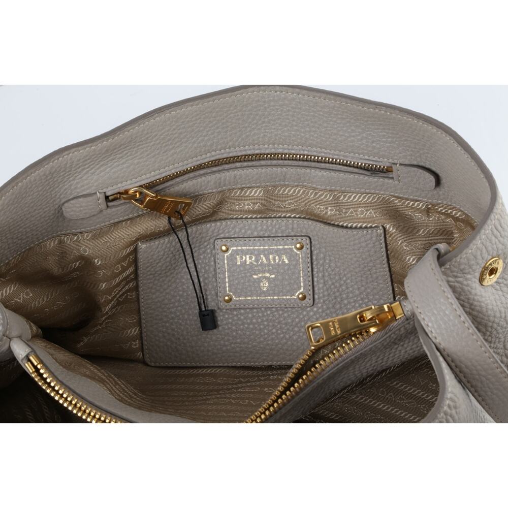 PRADA Vitello Daino Tote Taupe Gray Pebbled Grained Leather Shoulder Strap Bag - Picture 5 of 16
